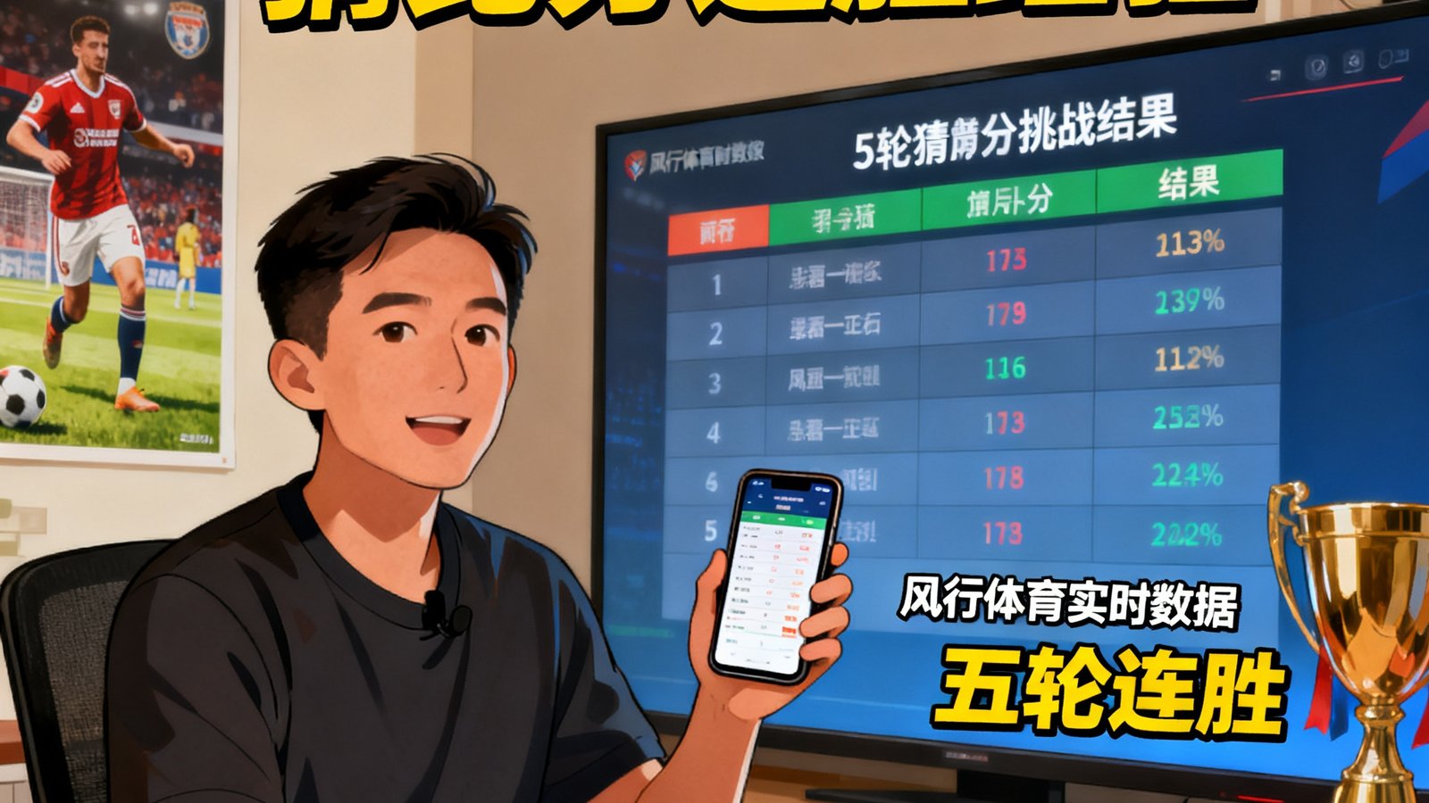 资深球迷王磊分享利用风行体育实时数据连续赢下五轮猜比分挑战的经历